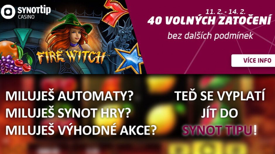 Pro milovníky automatů v Synot Tip Casino: 40 free spinů! LIMITOVÁNO!