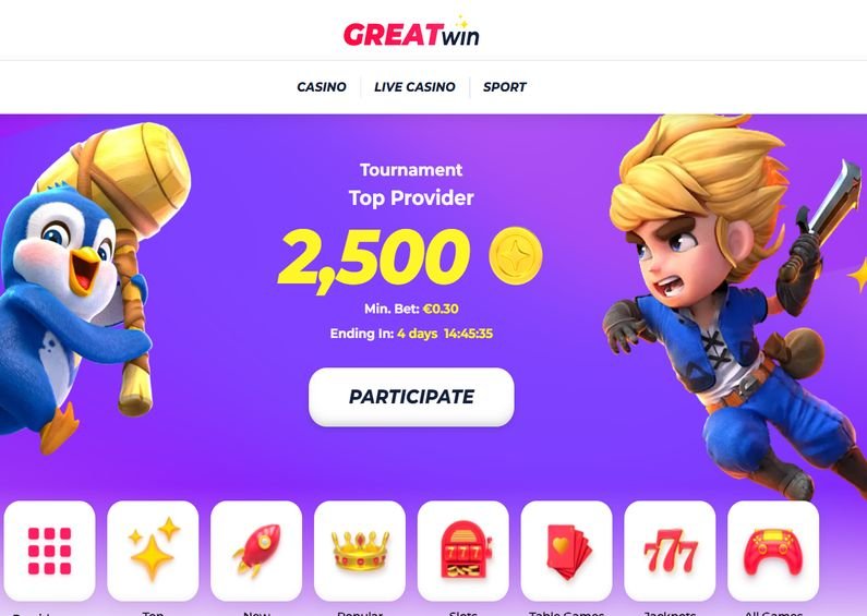 GreatWin Casino recenze ☑️ | 100 % do výše 5000 € + 200 FS 🔥