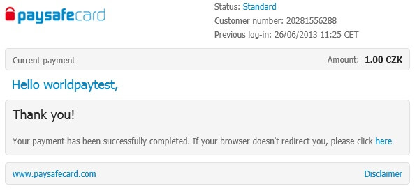 Potvrzení platby v My Paysafecard