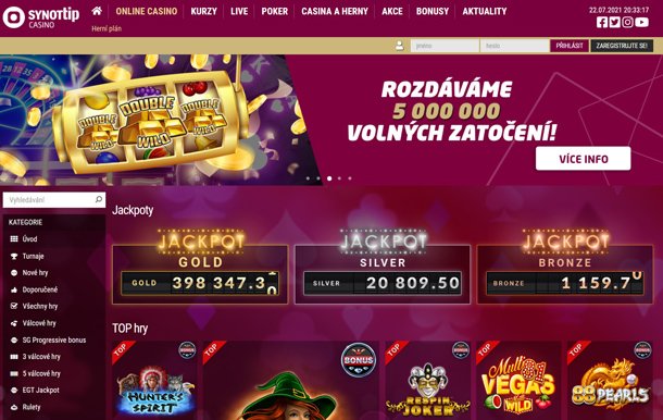 Synot tip Casino home page