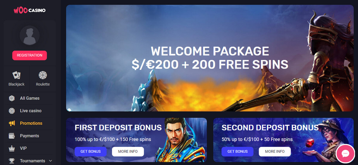 Woocasino welcome bonus