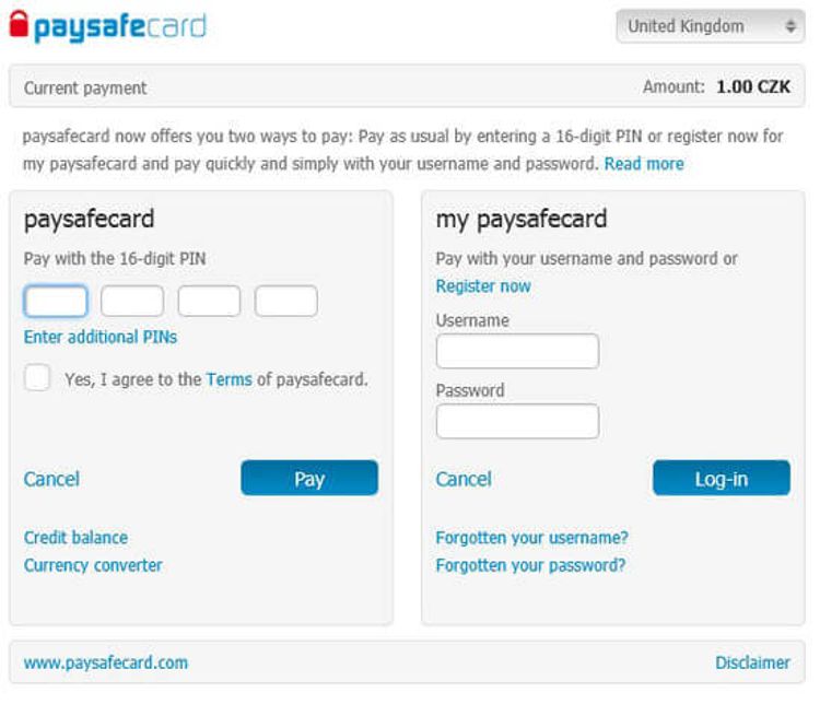 Paysafecard platba