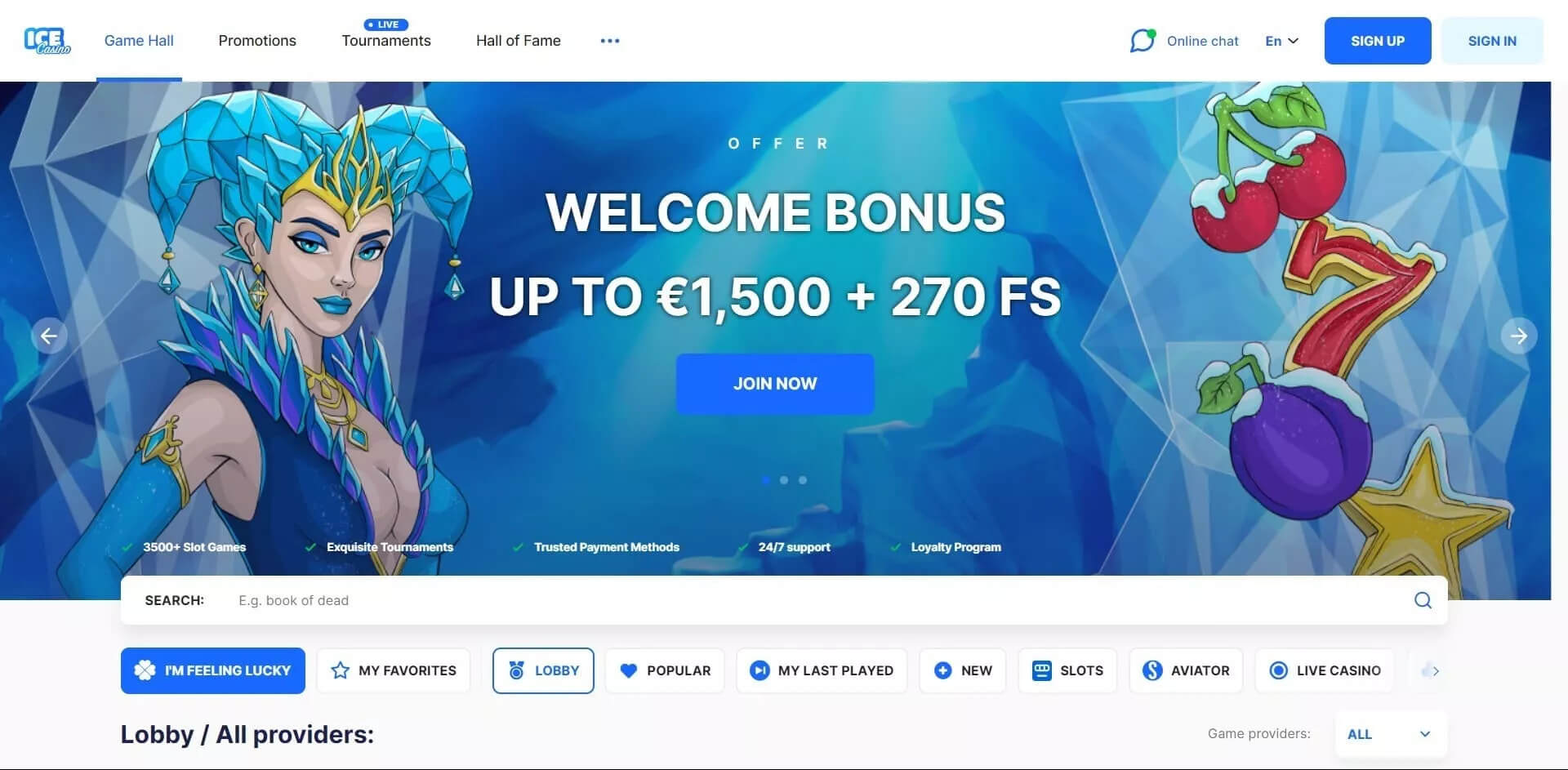 Ice Casino homepage