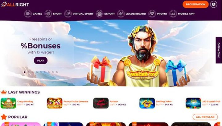 Allright Casino - home page