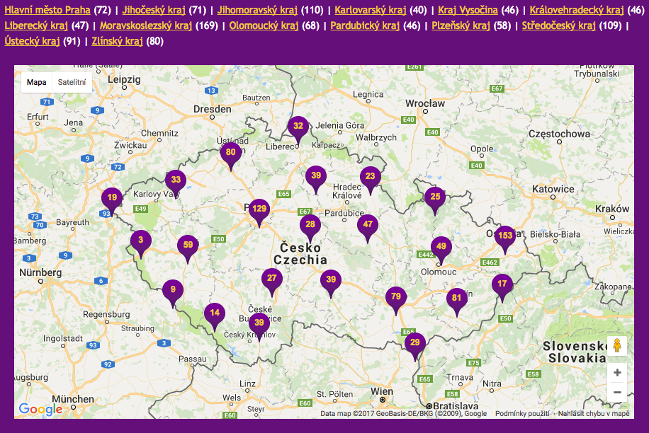 Kde si vsadíte do Korunky? Mapa