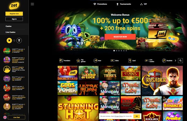 Zet Casino - home page