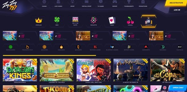 ZigZag 777 Casino - home page