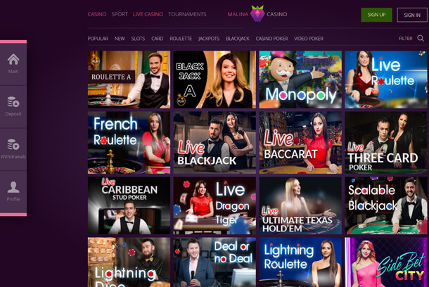 Hrát v online casinu Malina Casino